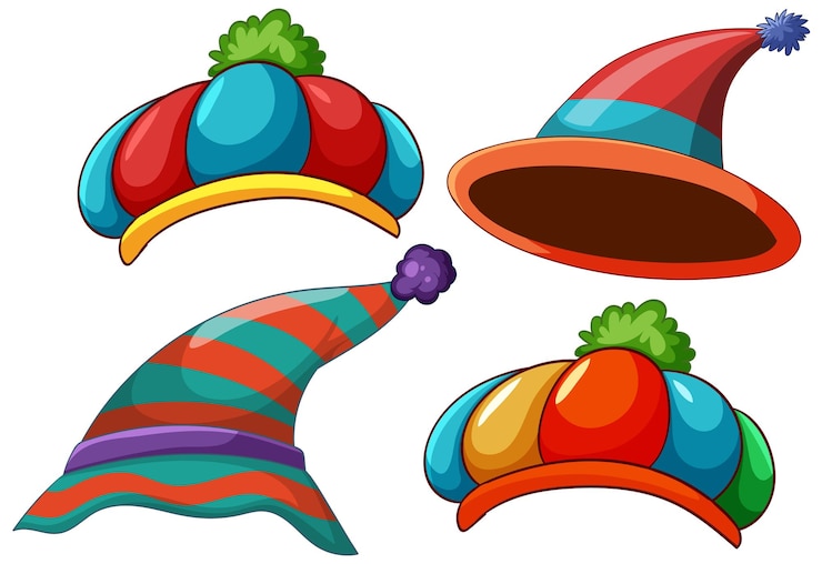 Kostenlose Vektor farbenfrohe vektorillustration von clownhüten