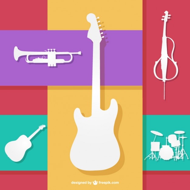 Kostenlose Vektor farbenfrohes musikinstrumenten vektor