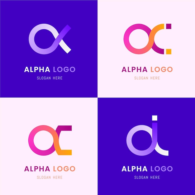 Kostenloser Vektor farbige alpha-logos mit flachem design