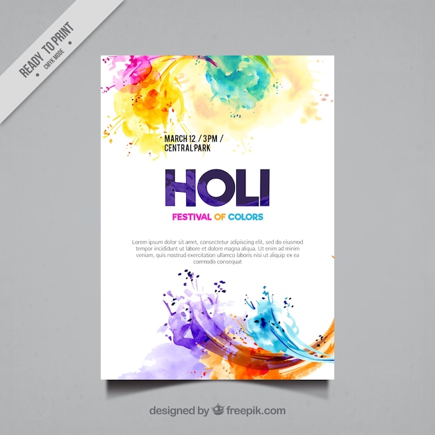 Farbige aquarell flecken holi flyer