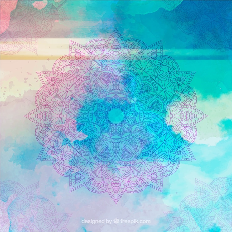 Kostenlose Vektor farbige aquarell von hand gezeichnet mandala-hintergrund