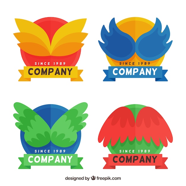 Kostenloser Vektor farbige flügel logos in flachen design