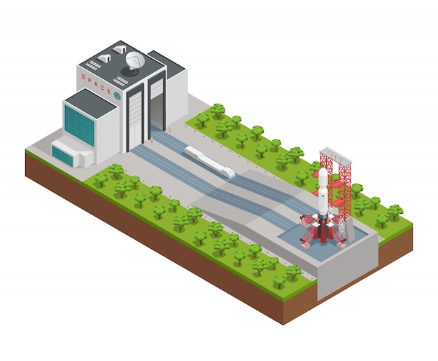 Farbige isometrische zusammensetzung der rakete 3d mit design für reparatur- und bauraketen vector illustration