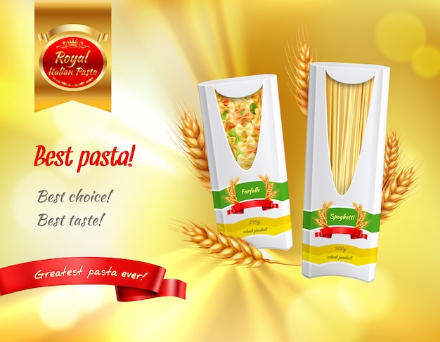 Kostenloser Vektor farbige pasta werbung realistisches banner mit bester pasta beste wahl bester geschmack schlagzeilen illustration