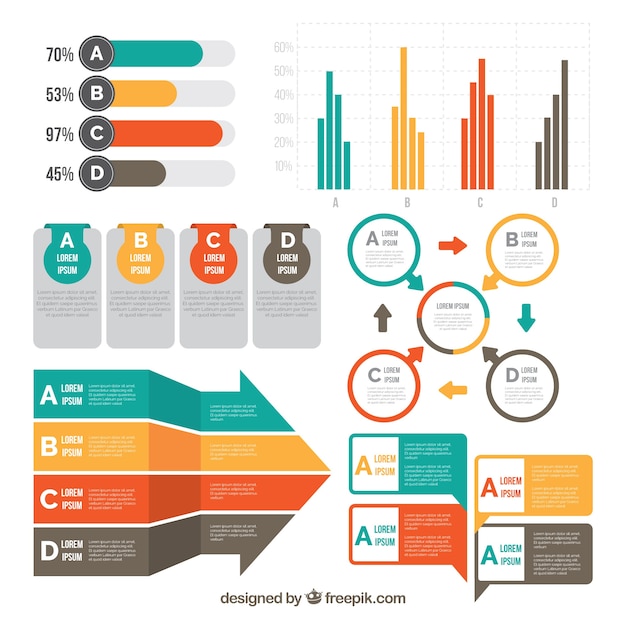 Kostenloser Vektor farbige sammlung von flachen infografischen elementen