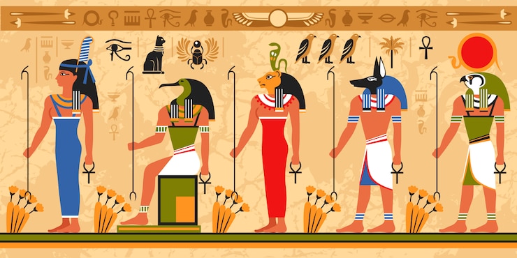 Kostenlose Vektor farbiges grenzmuster auf ägypten-thema