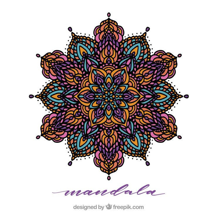 Kostenlose Vektor farbiges mandala in handgezeichnetem stil
