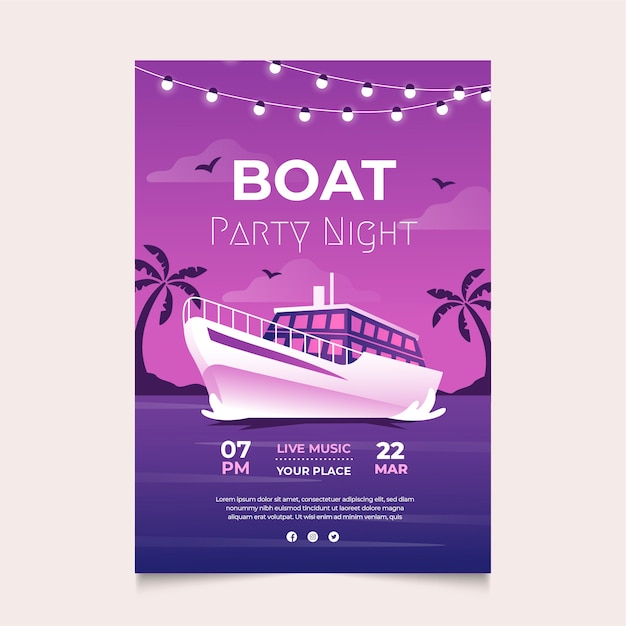 Kostenloser Vektor farbverlauf-boot-party-poster-design