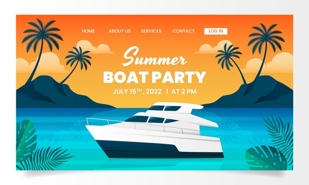 Farbverlauf-Bootsparty mit Palmen-Landing-Page