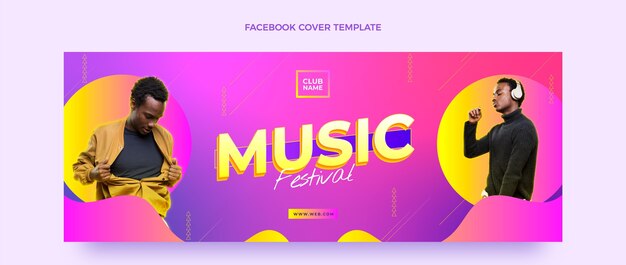 Kostenloser Vektor farbverlauf buntes musikfestival facebook-cover