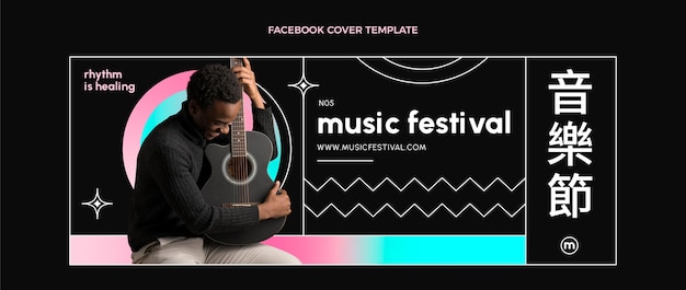 Kostenloser Vektor farbverlauf buntes musikfestival facebook-cover