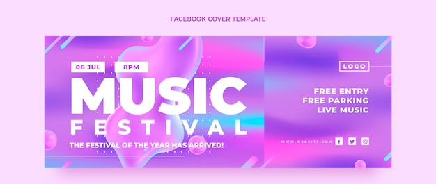 Kostenloser Vektor farbverlauf buntes musikfestival facebook-cover