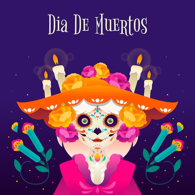 Kostenloser Vektor farbverlauf dia de muertos feier illustration