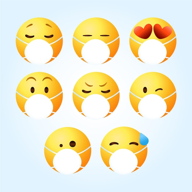 Kostenloser Vektor farbverlauf-emoji mit gesichtsmaskensammlung