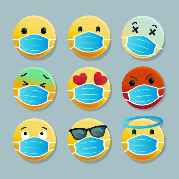 Kostenloser Vektor farbverlauf-emoji mit gesichtsmaskensammlung