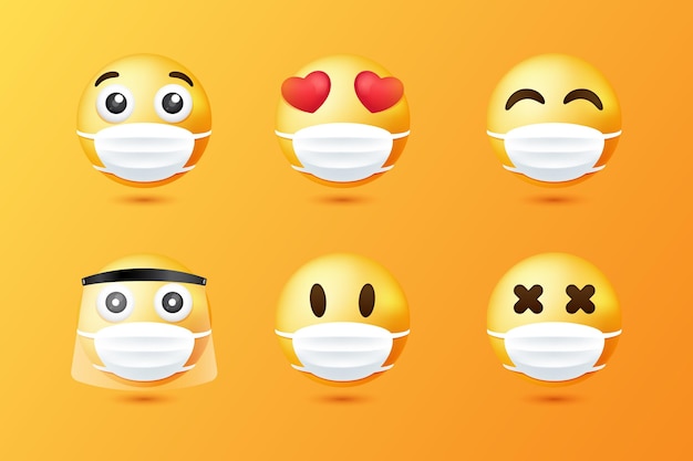 Kostenloser Vektor farbverlauf-emoji mit gesichtsmaskensammlung