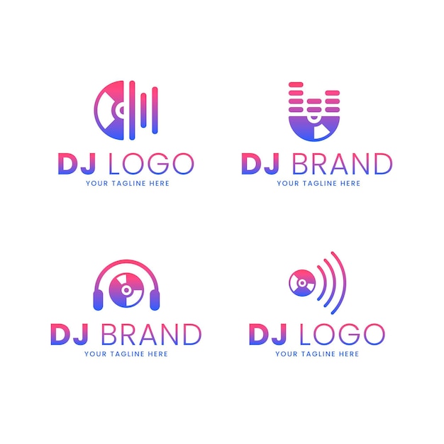 Kostenloser Vektor farbverlauf farbiges dj-logo-set