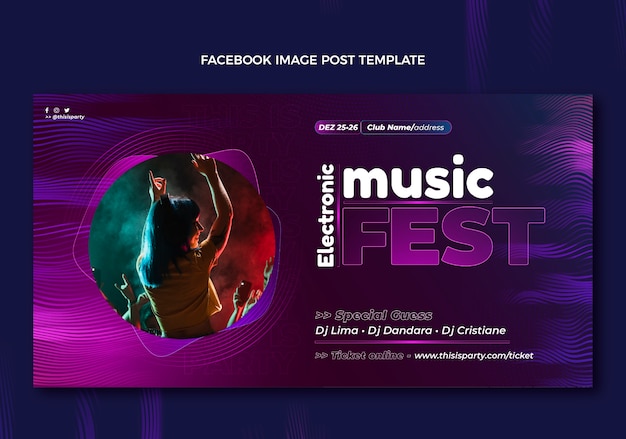 Kostenloser Vektor farbverlauf halbton-musikfestival facebook-post