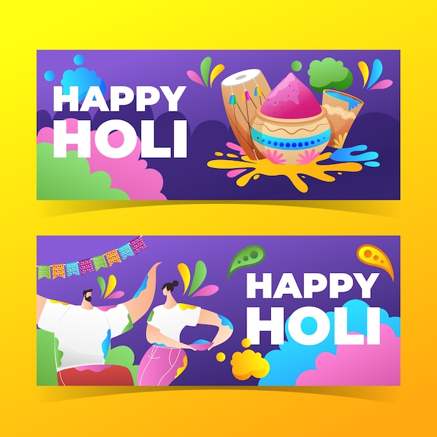 Kostenloser Vektor farbverlauf holi horizontale banner gesetzt