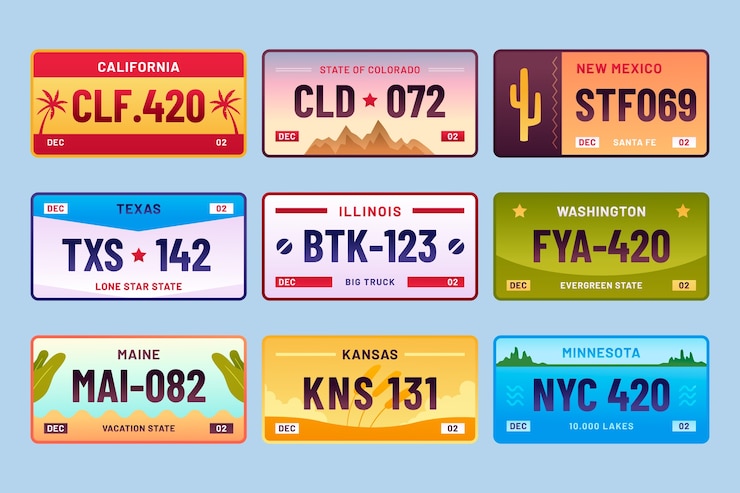 Kostenlose Vektor farbverlauf-nummernschild-sammlung