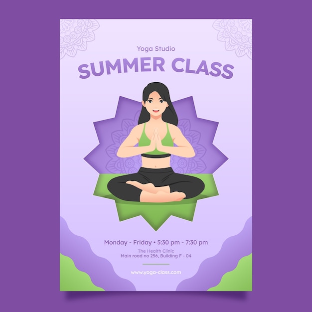 Kostenloser Vektor farbverlauf-plakatvorlage für die feier des internationalen yoga-tages