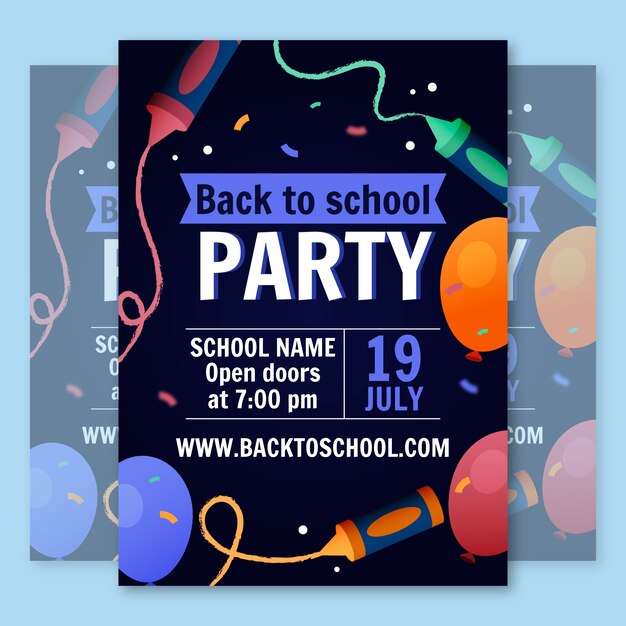 Farbverlauf zurück zur vertikalen Plakatvorlage der Schulparty mit Luftballons