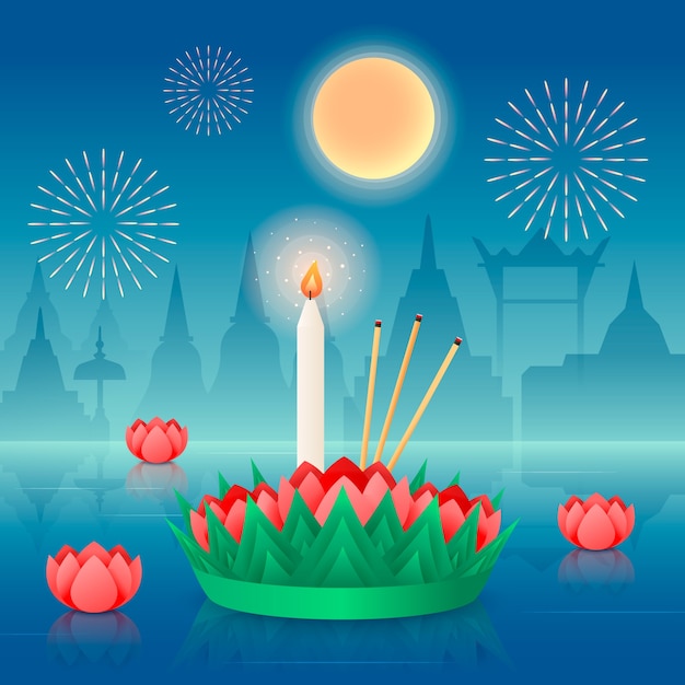 Kostenloser Vektor farbverlaufsillustration für die thailändische festivalfeier loy krathong