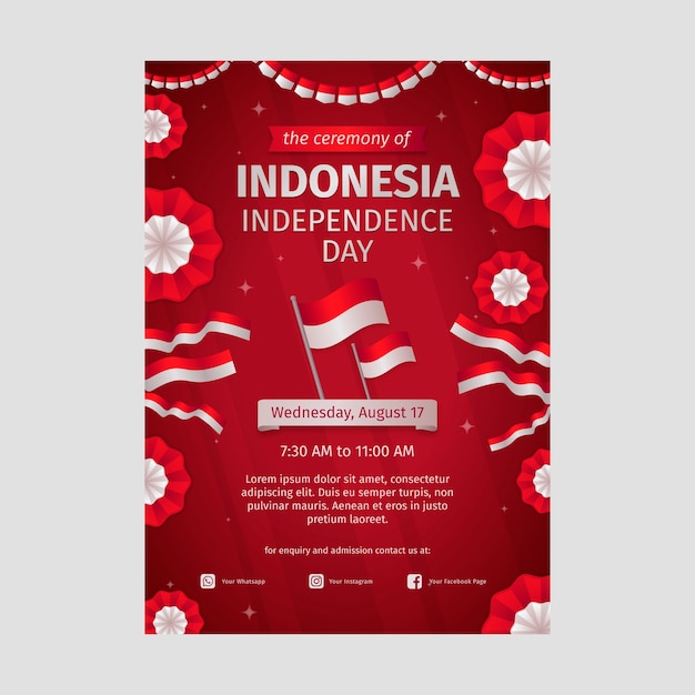 Kostenloser Vektor farbverlaufsplakatvorlage für die feier des indonesischen unabhängigkeitstages