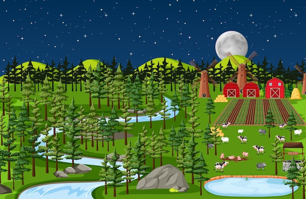 Farm Naturlandschaft bei Nacht Szene