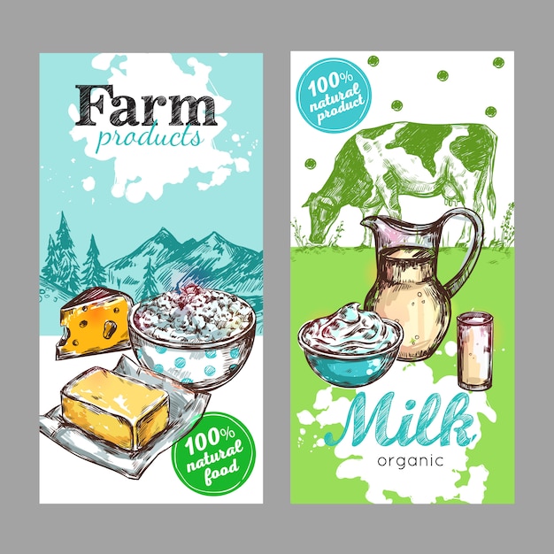 Kostenloser Vektor farm products milk label set