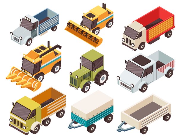 Farm Vehicles Isometric Set