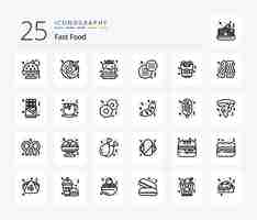 Kostenloser Vektor fast food 25 line icon pack inklusive churro food biscuit bacon fast food