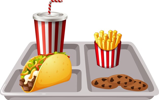 Fast-Food-Mahlzeit auf weißem Hintergrund