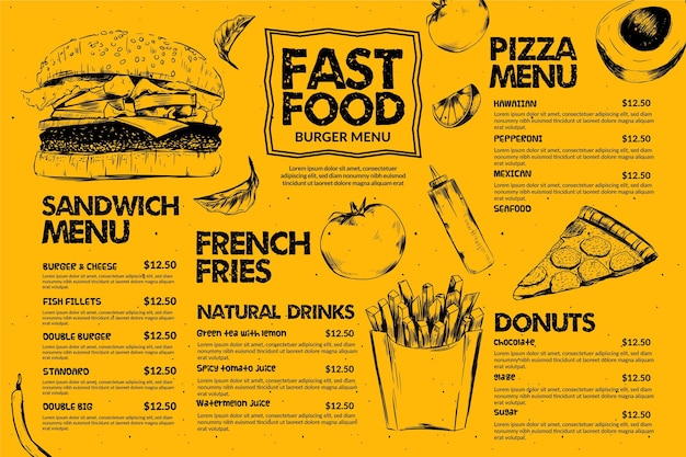 Kostenloser Vektor fast-food-menüvorlage