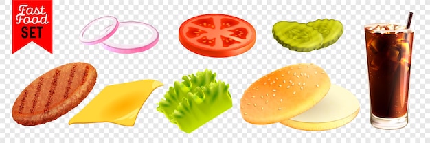 Fast-food-realistisches set auf transparenter hintergrund isolierte illustration