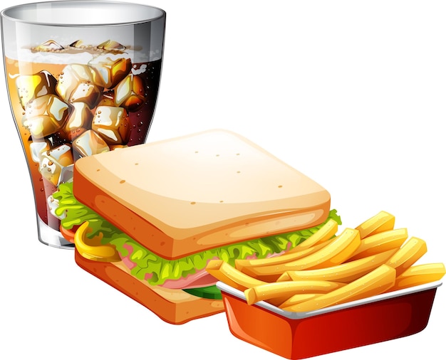 Kostenloser Vektor fast-food-set mit sandwich und pommes frites