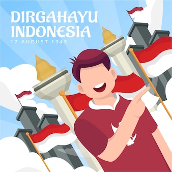 Feier des unabhängigkeitstages indonesiens am 17. august (dirgahayu republik indonesien). indonesische nationalflaggen. vektorillustration