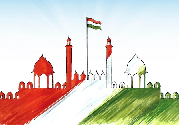 Feier zum Unabhängigkeitstag Indiens am 15. August mit Lal-Kila-Hintergrund