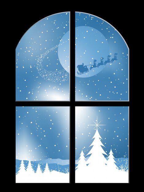 Kostenlose Vektor fenster mit weihnachtsmann-abbildung