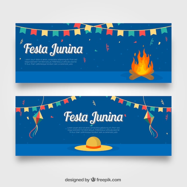 Festa junina Banner mit Lagerfeuer und Hut