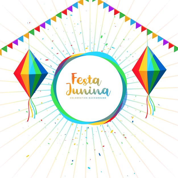 Festa junina brasilien festivalkarte auf dekorativem partyflaggenhintergrund
