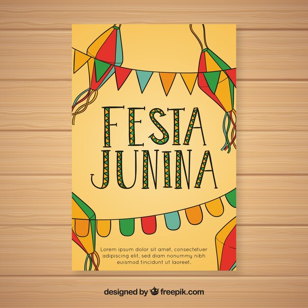 Festa junina einladung flyer mit bunten wimpeln