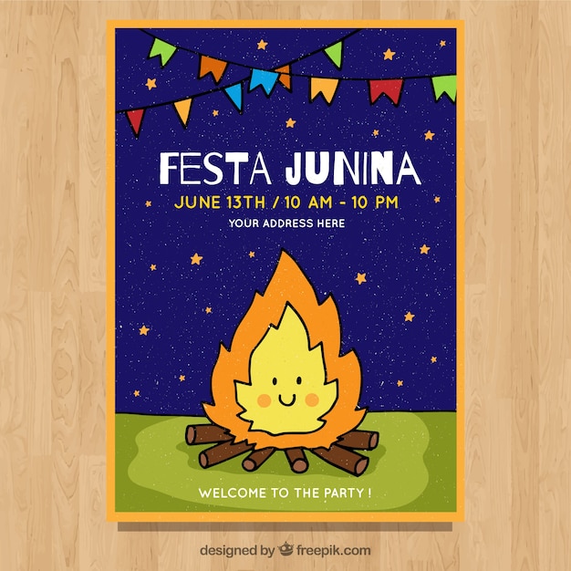 Festa junina einladung flyer mit niedlichen lagerfeuer