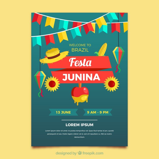 Festa junina-flieger in der flachen art