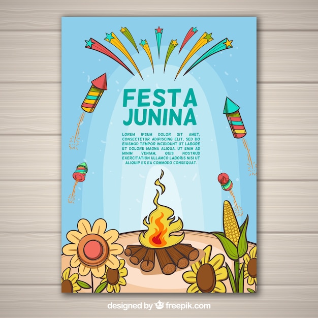 Festa junina flyer mit traditionellen elementen