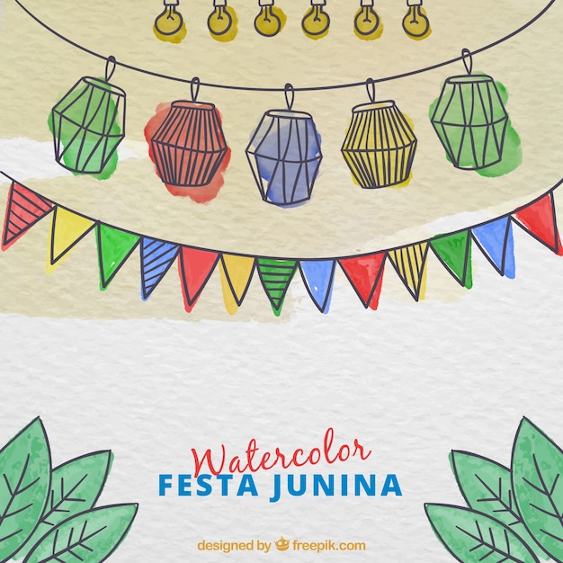 Kostenloser Vektor festa junina hintergrund mit aquarellelementen