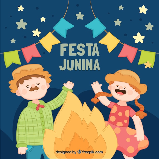 Festa junina hintergrund mit dem feiernden glücklichen menschen