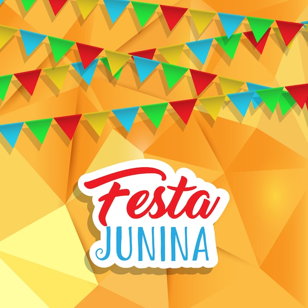 Festa junina-hintergrund mit fahnen auf niedrigem polydesign