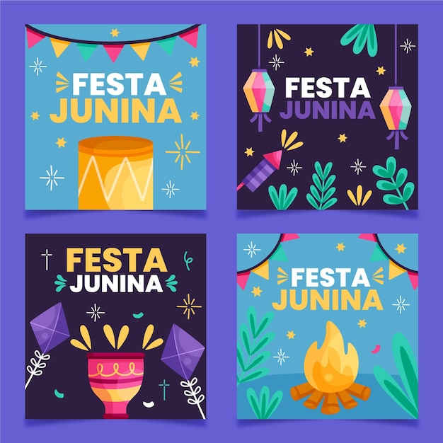 Festa junina kartensammelschablone im flachen design