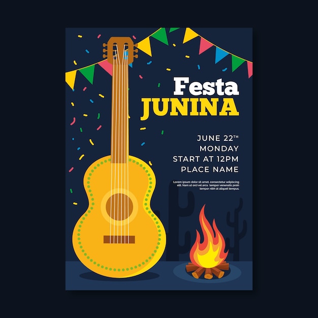 Festa junina plakatschablone im flachen design